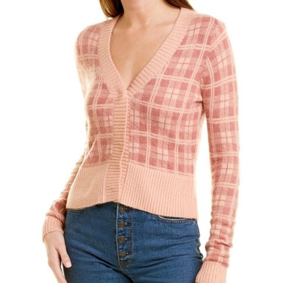 525 America Cropped plaid Pink Cardigan Size XL NEW - Picture 1 of 12